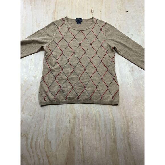 Brooks Brothers 346 Merino Wool Argyle Sweater Medium Brown Women’s Crew Neck - Picture 1 of 6